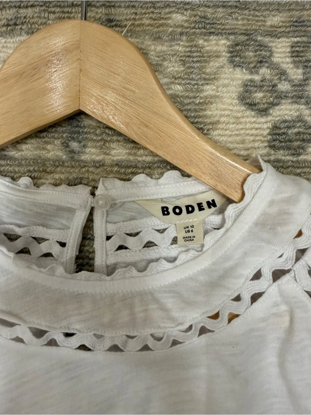 Boden White Eyelet-Trim Long Sleeve Blouse
